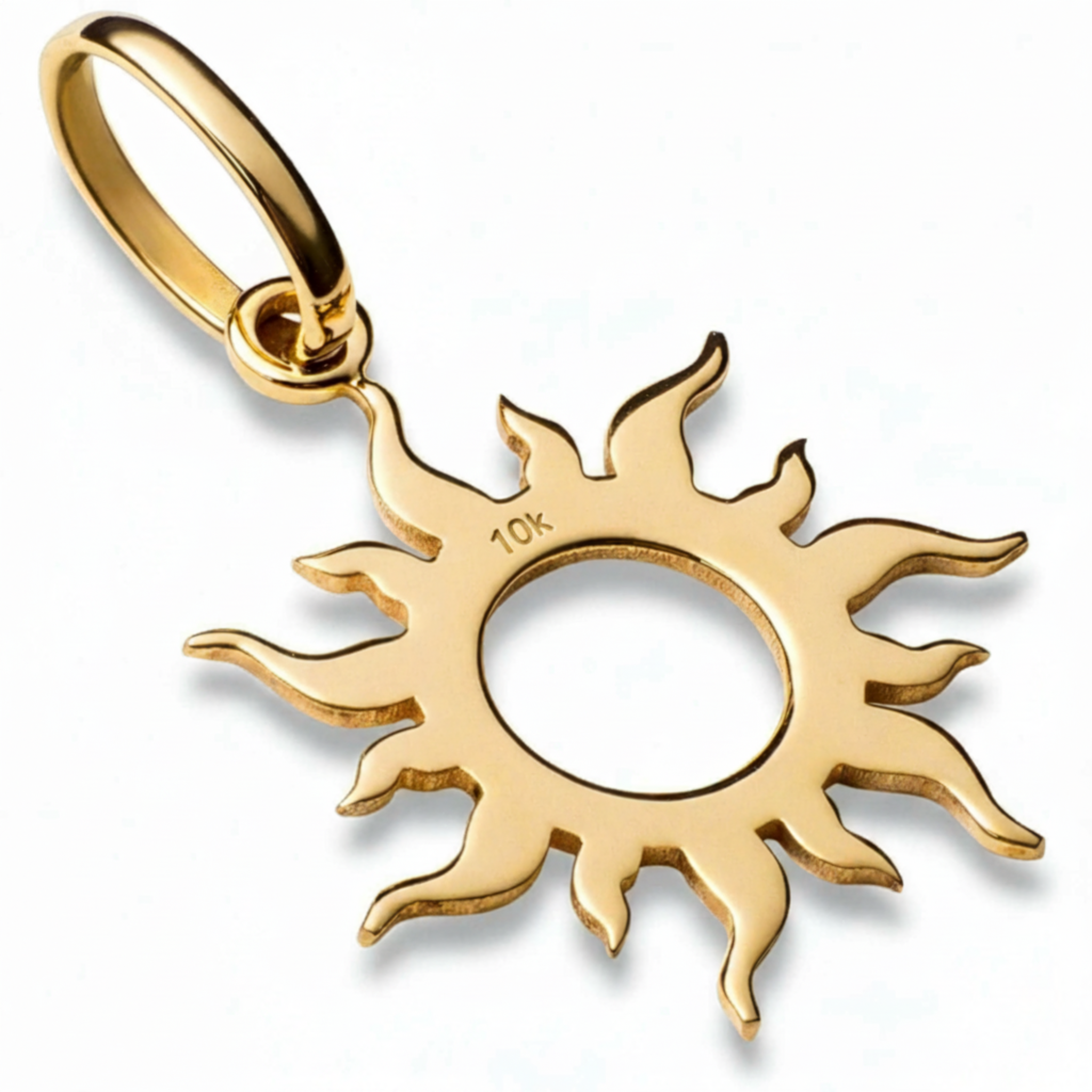 10k Yellow Gold Sun Charm Pendant Flaming Rays Elegant Small Fine Jewelry Gift
