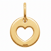 10K Yellow Gold Round Pendant with Open Heart Cutout Delicate Romantic Fine Jewelry Gift