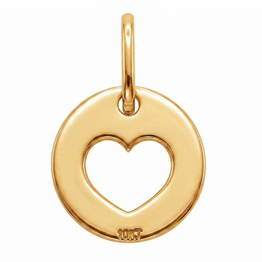 10K Yellow Gold Round Pendant with Open Heart Cutout Delicate Romantic Fine Jewelry Gift