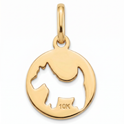 10K Yellow Gold Terrier Dog Silhouette Round Charm Pendant Delicate Fine Jewelry Gift