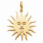 10K Yellow Gold Sun Face Charm Pendant Detailed Rays Celestial Fine Jewelry Gift