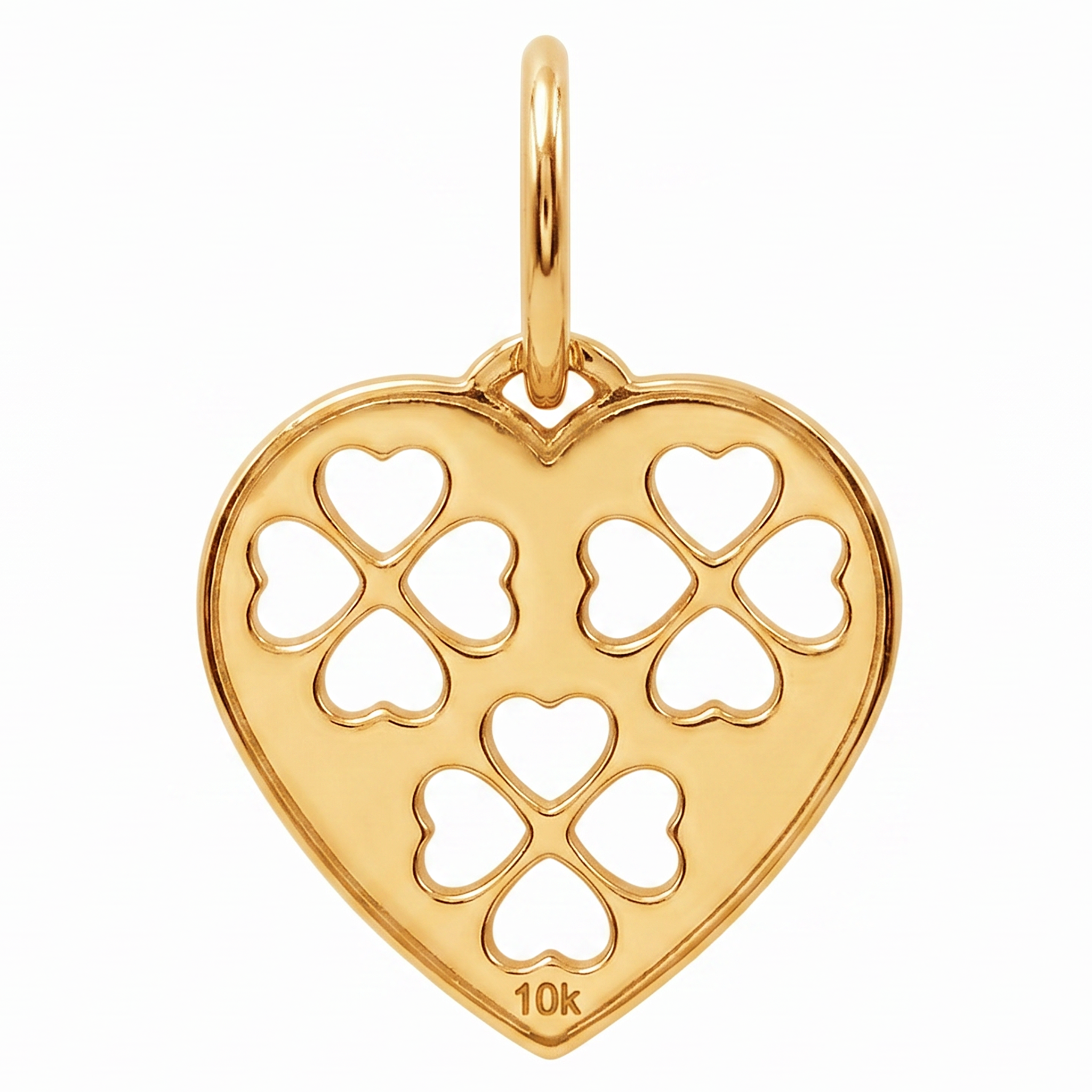 10K Yellow Gold Heart Clover Cutwork Charm Pendant Delicate Fine Jewelry Lucky Gift