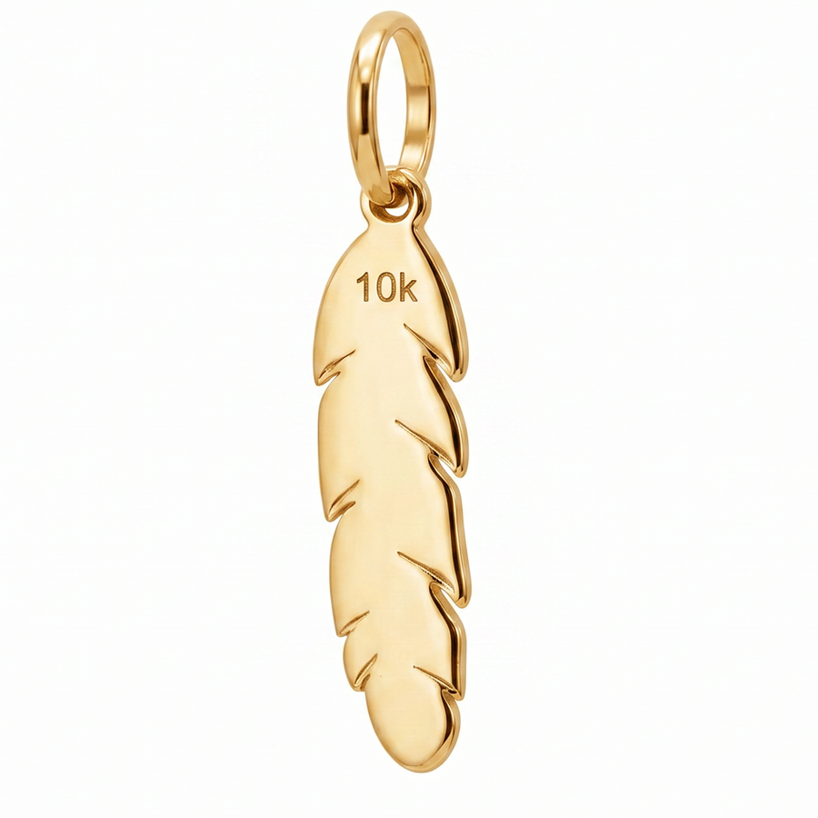 10K Yellow Gold Polished Feather Pendant with Engraved Quill Detail Delicate Fine Jewelry