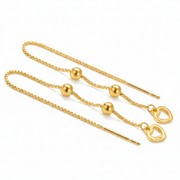 10K Yellow Gold Open Heart Threader Earrings Long Drop Dangle Ball Box Chain Delicate
