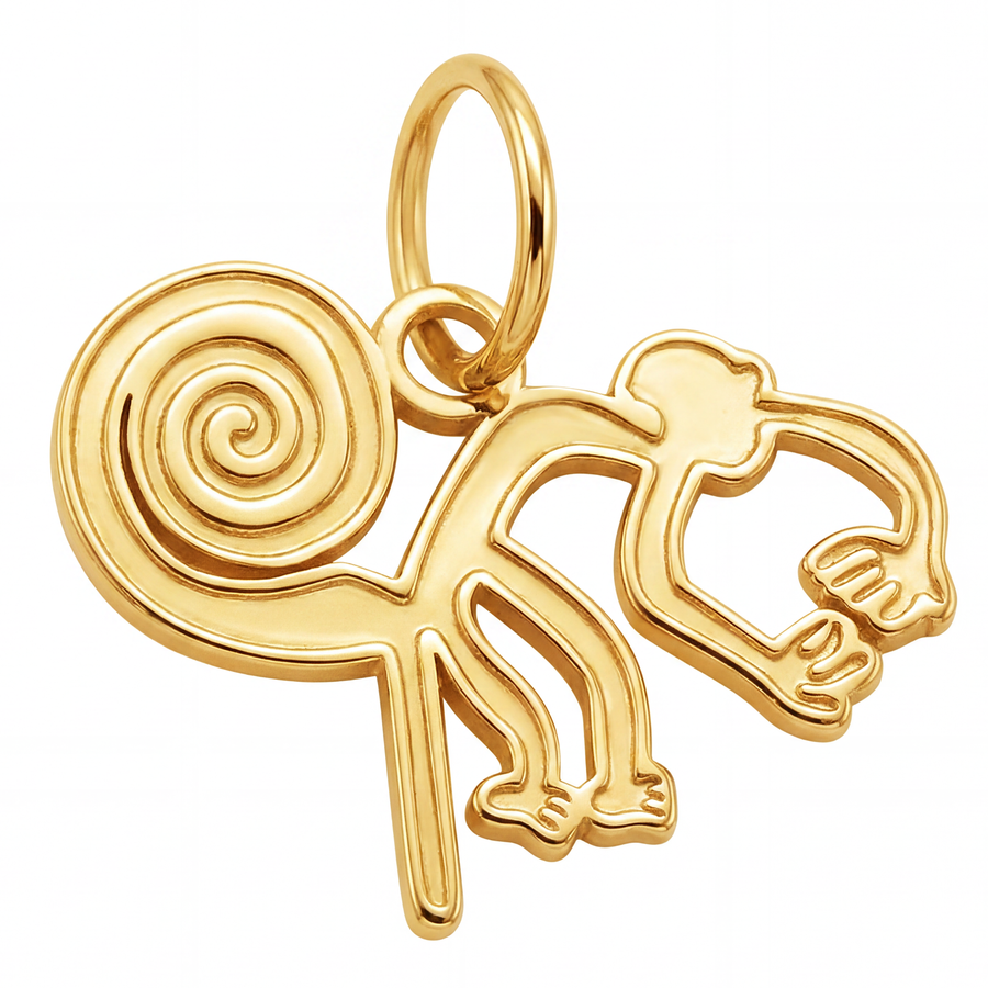 14K Yellow Gold Nazca Monkey Pendant Ancient Peru Geoglyph Fine Jewelry Archaeology Gift