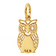 14K Yellow Gold Filigree Owl Pendant with Cutwork Detail Wisdom Symbol Fine Jewelry Gift