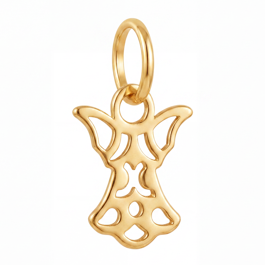 10K Yellow Gold Filigree Angel Pendant with Cutwork Wings and Decorative Body Fine Jewelry