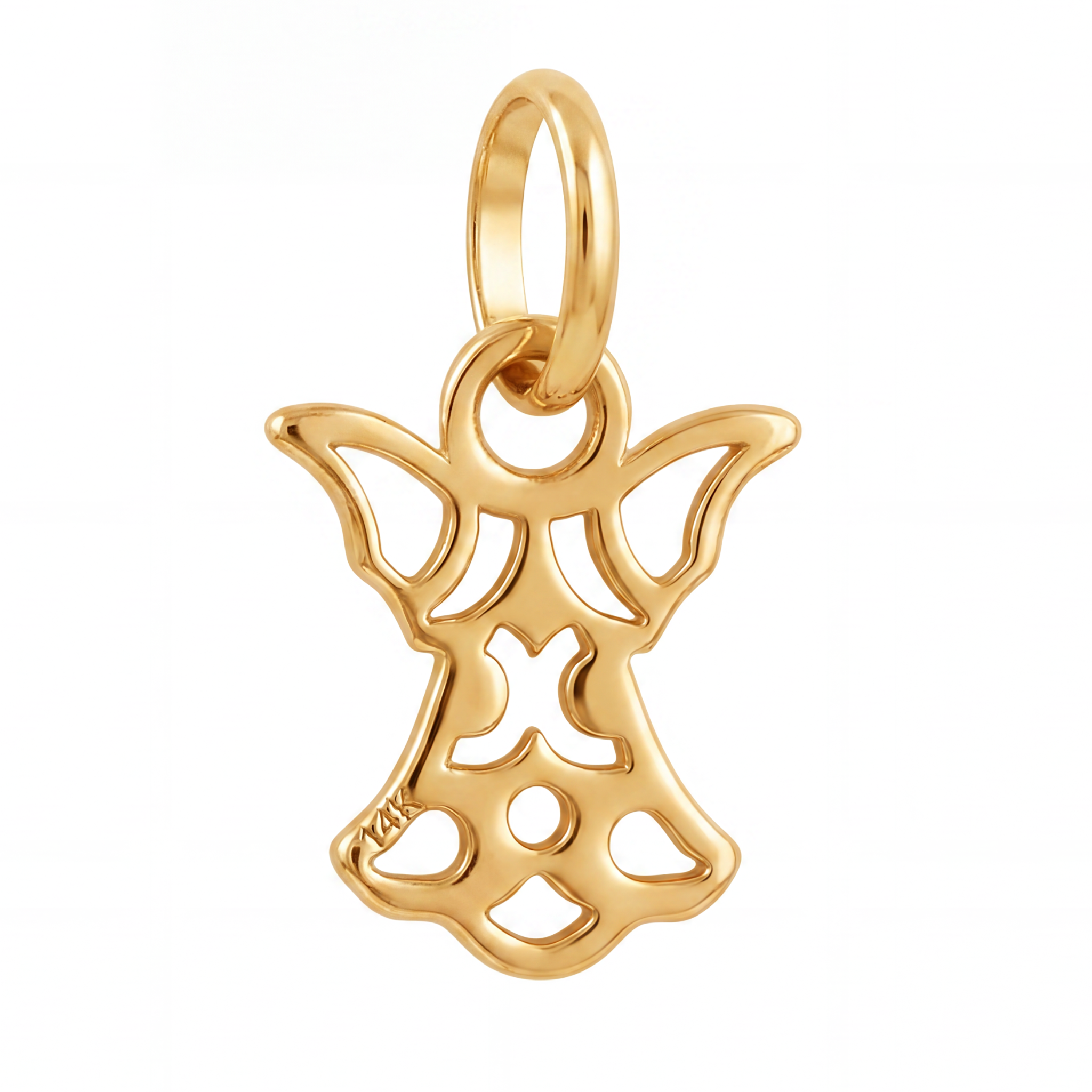 14K Yellow Gold Filigree Angel Pendant with Cutwork Wings and Decorative Body Fine Jewelry