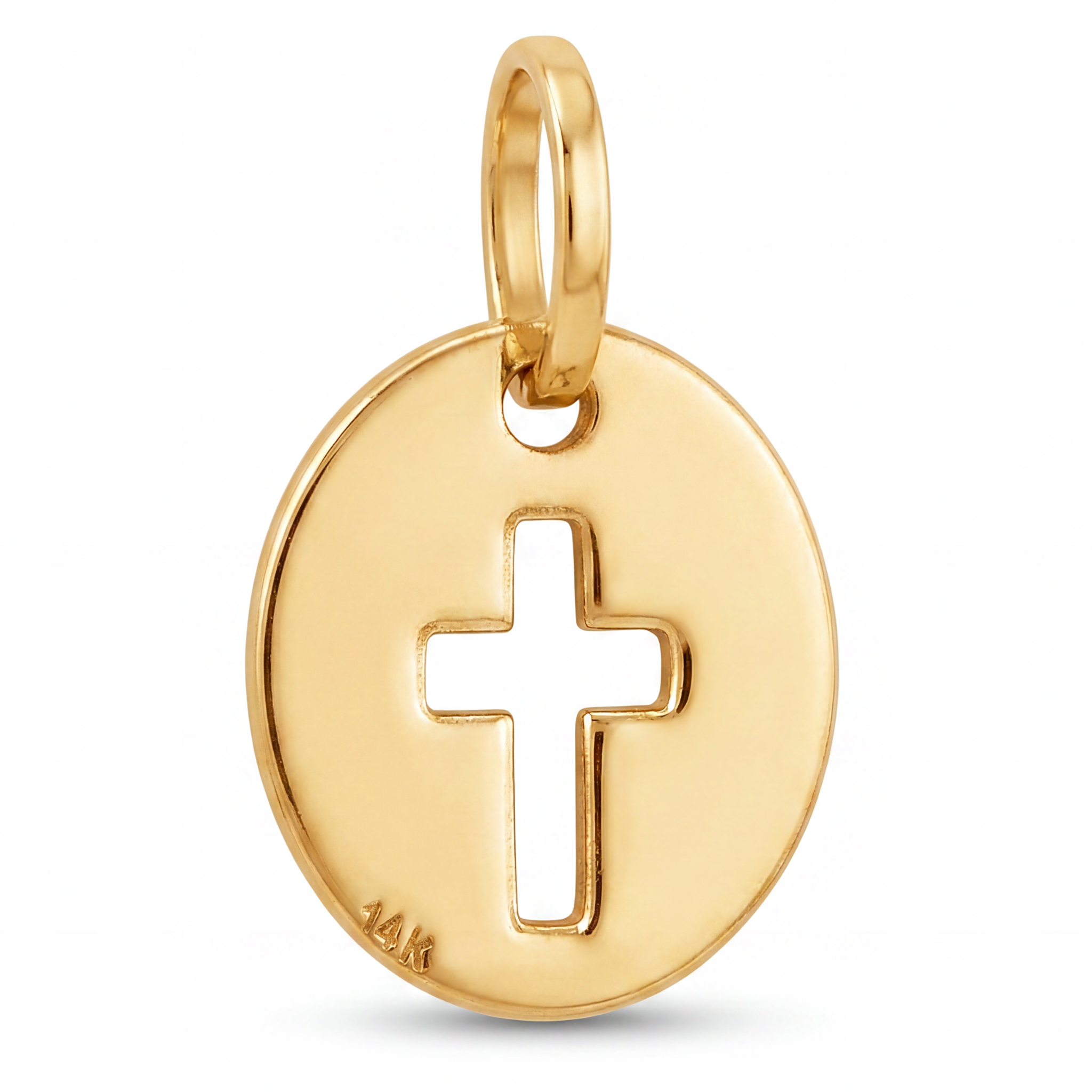 14K Yellow Gold Polished Round Pendant with Cross Cutout Religious Fine Jewelry Faith Gift