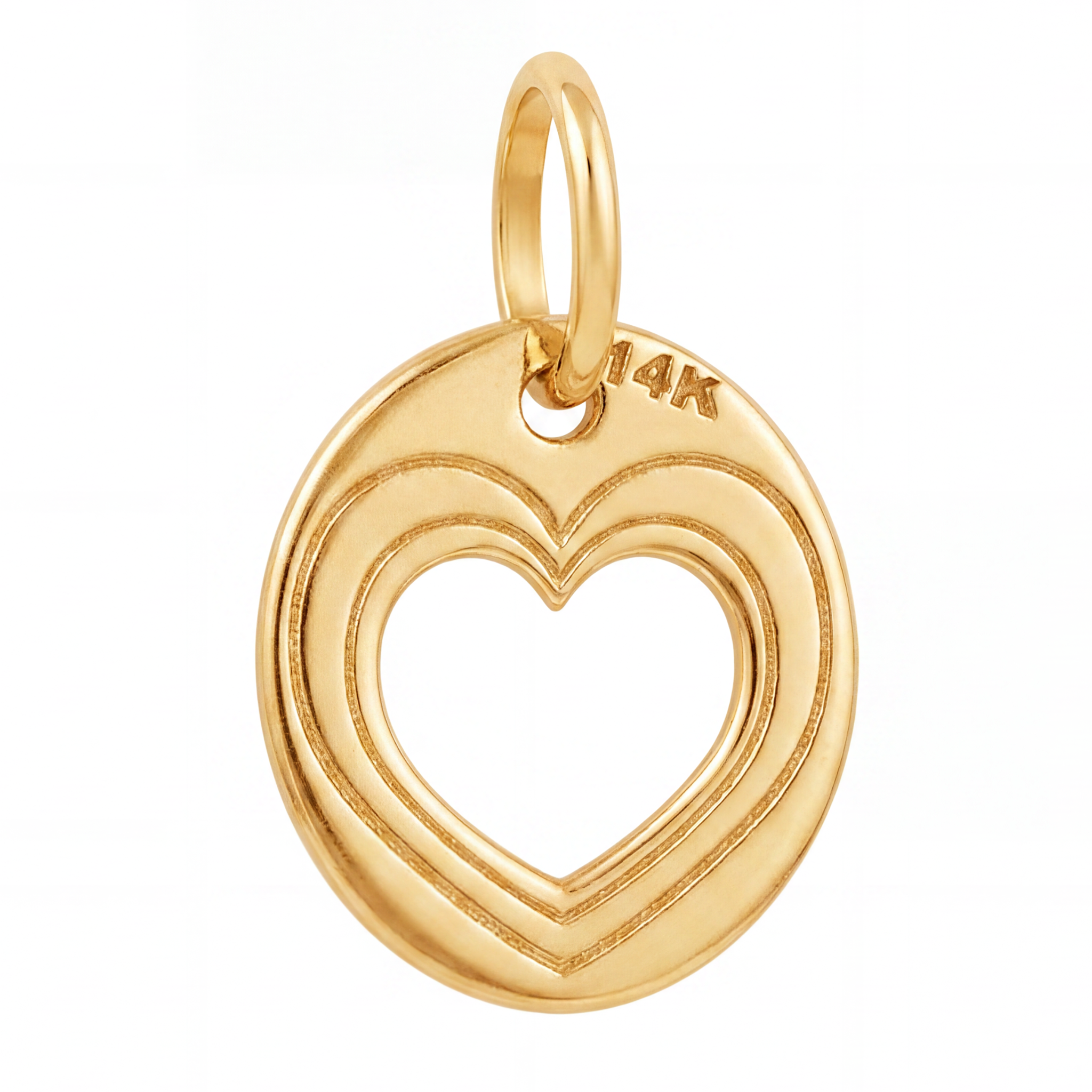 14K Yellow Gold Round Pendant with Large Open Heart Cutout Romantic Delicate Fine Jewelry