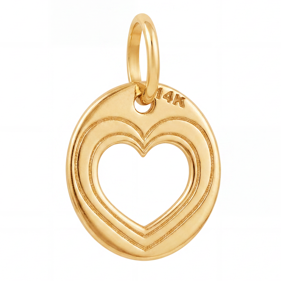 14K Yellow Gold Round Pendant with Large Open Heart Cutout Romantic Delicate Fine Jewelry
