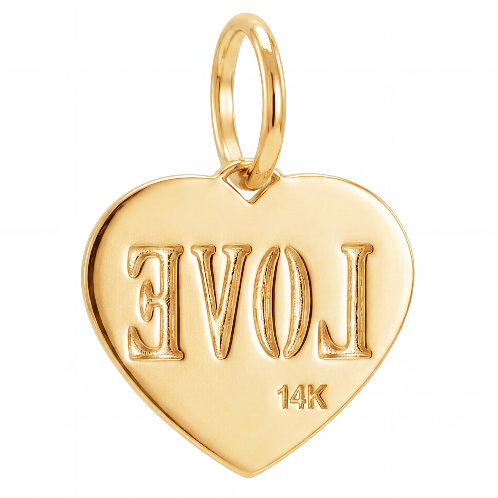 14K Yellow Gold Love Heart Pendant with Cutwork Lettering and Dot Border Fine Jewelry Gift