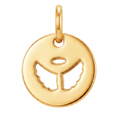14K Yellow Gold Round Pendant with Angel Wings and Halo Cutout Spiritual Fine Jewelry Gift