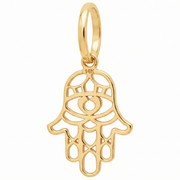 14K Yellow Gold Filigree Hamsa Hand Pendant with Evil Eye and Geometric Cutwork Spiritual Fine Jewelry