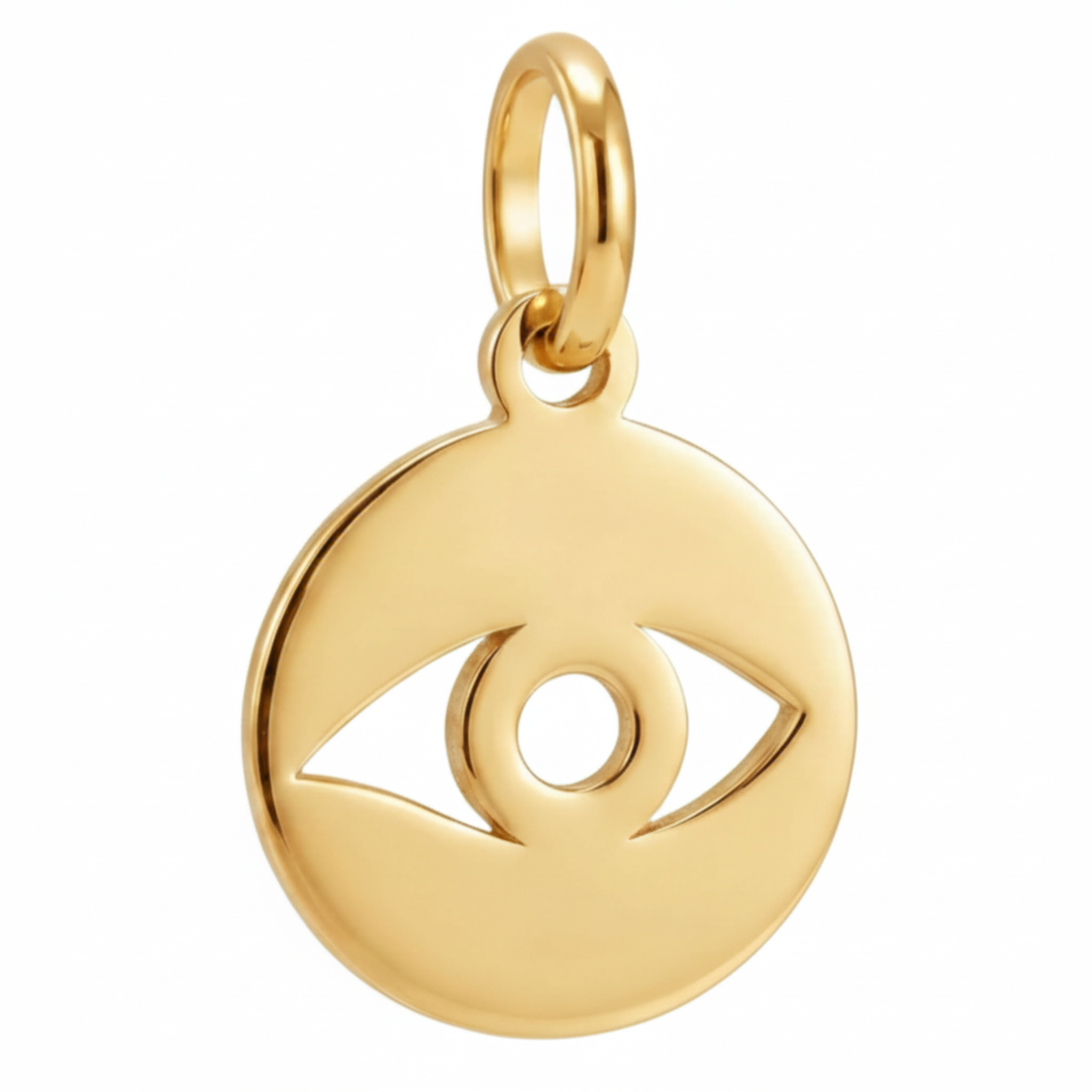 10K Yellow Gold Round Pendant with Evil Eye Cutout Spiritual Protection Delicate Fine Jewelry