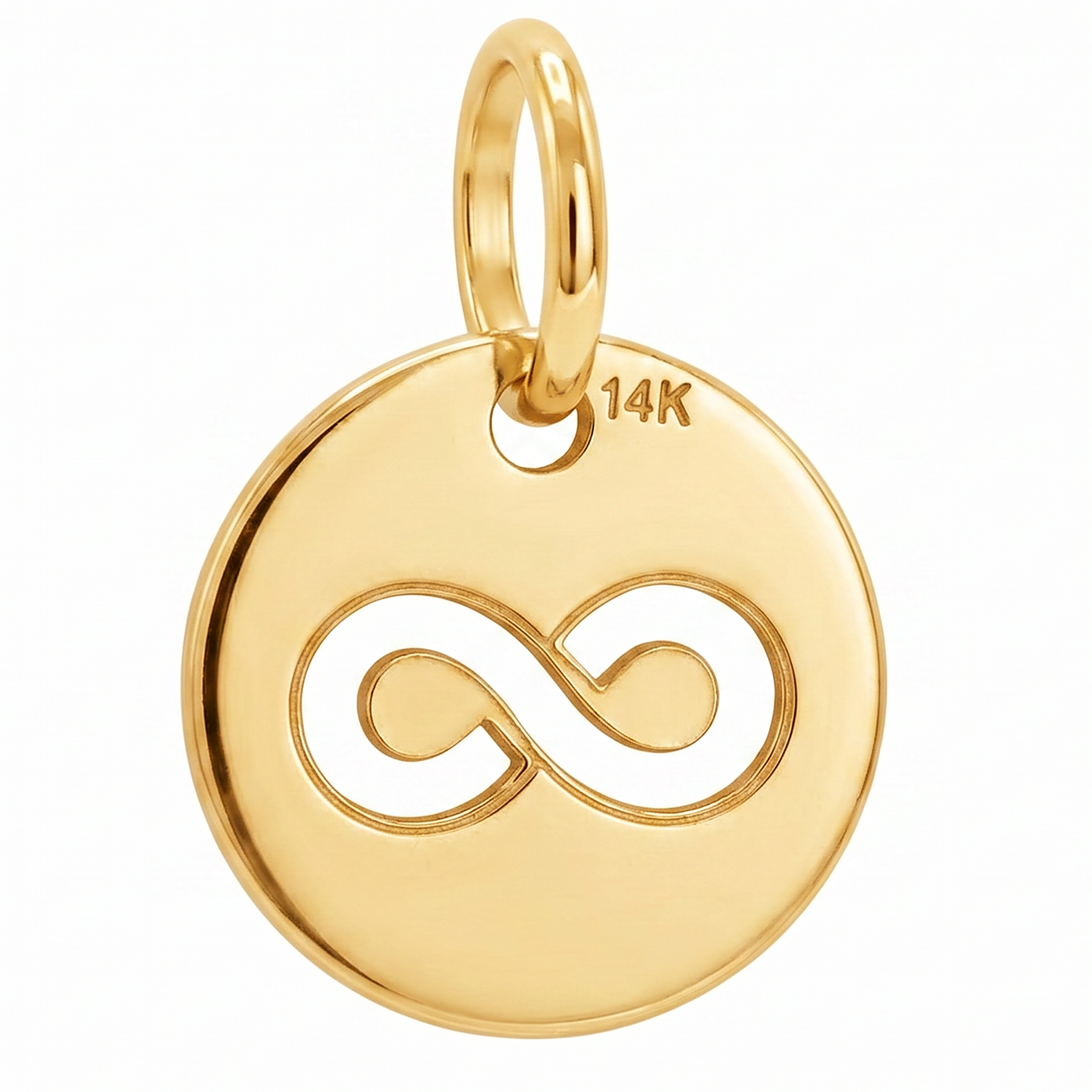 14K Yellow Gold Round Pendant with Infinity Symbol Cutout Delicate Meaningful Fine Jewelry