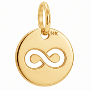 14K Yellow Gold Round Pendant with Infinity Symbol Cutout Delicate Meaningful Fine Jewelry