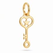 14K Yellow Gold Heart Key Pendant with Star Cutout Delicate Romantic Fine Jewelry Gift