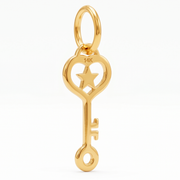 14K Yellow Gold Heart Key Pendant with Star Cutout Delicate Romantic Fine Jewelry Gift