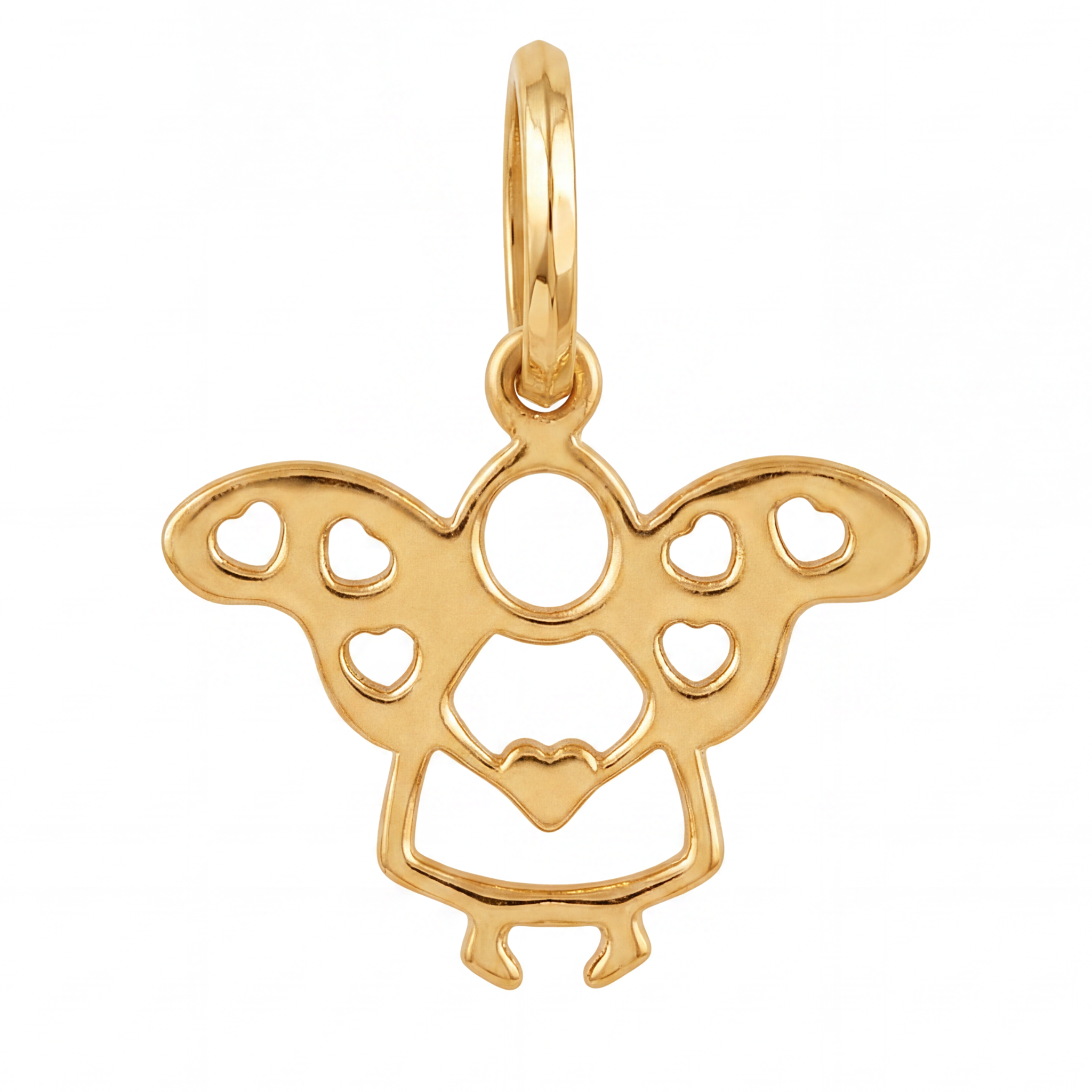 10K Yellow Gold Angel Pendant with Heart Cutout Wings and Chest Heart Spiritual Fine Jewelry