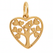14K Yellow Gold Tree of Life Heart Pendant with Heart Shaped Leaves Romantic Fine Jewelry Gift