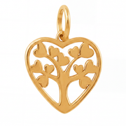 10K Yellow Gold Tree of Life Heart Pendant with Heart Shaped Leaves Romantic Fine Jewelry Gift