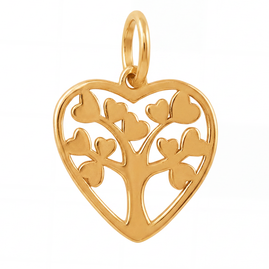 10K Yellow Gold Tree of Life Heart Pendant with Heart Shaped Leaves Romantic Fine Jewelry Gift