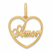 10K Yellow Gold Amor Heart Pendant with Cursive Script Romantic Fine Jewelry Love Gift