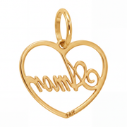 14K Yellow Gold Amor Heart Pendant with Cursive Script Romantic Fine Jewelry Gift