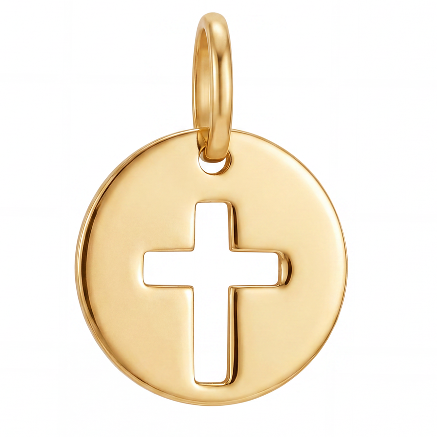 10K Yellow Gold Round Pendant with Cross Cutout Religious Fine Jewelry Meaningful Faith Gift