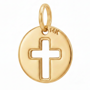 14K Yellow Gold Round Pendant with Cross Cutout Religious Fine Jewelry Meaningful Faith Gift