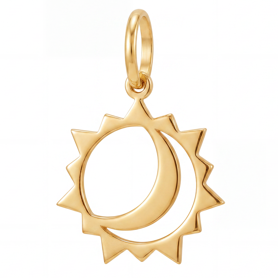 10K Yellow Gold Sun and Crescent Moon Pendant Celestial Duality Fine Jewelry Meaningful Gift