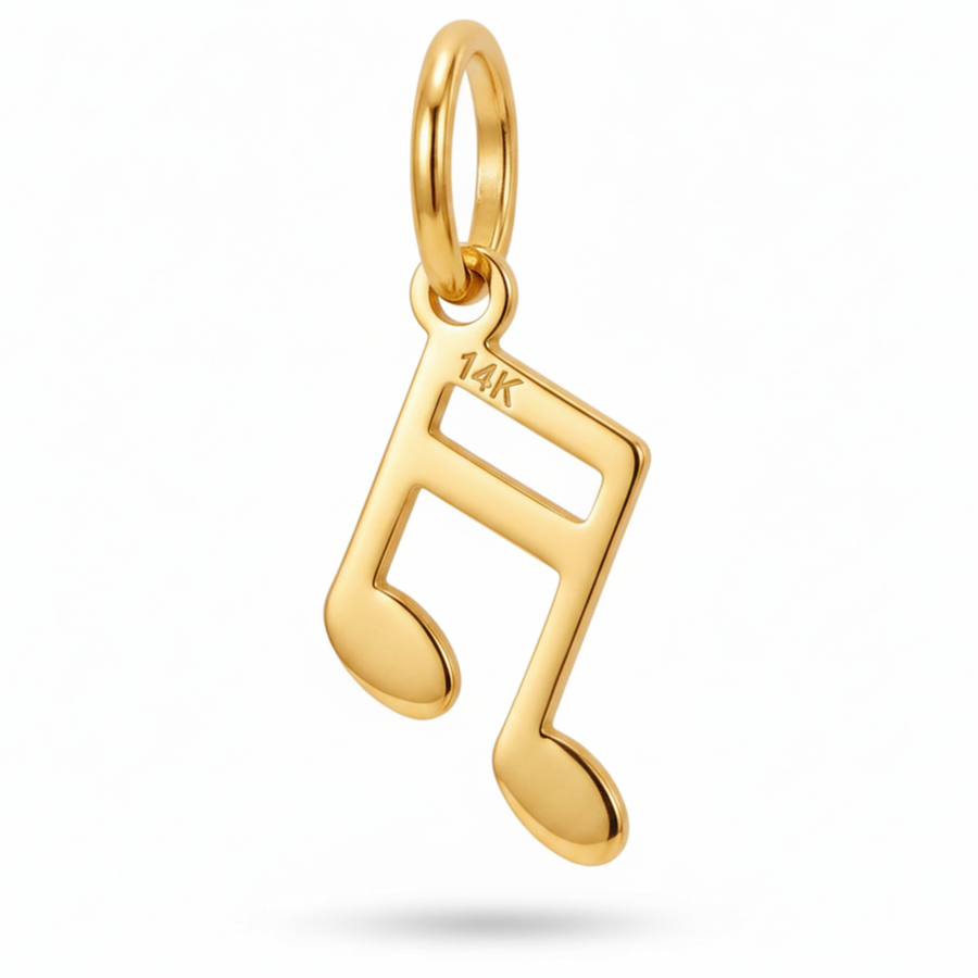 14K Yellow Gold Beamed Music Note Charm Pendant Delicate Fine Jewelry Gift for Music Lovers