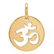 14K Yellow Gold Round Pendant with Om Aum Symbol Cutout Spiritual Mindfulness Fine Jewelry