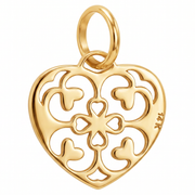 14K Yellow Gold Filigree Heart Pendant with Scrollwork and Heart Cutwork Delicate Fine Jewelry
