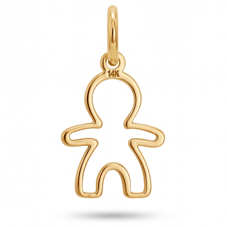 14K Yellow Gold Open Outline Boy Figure Pendant Delicate Sentimental Fine Jewelry Gift