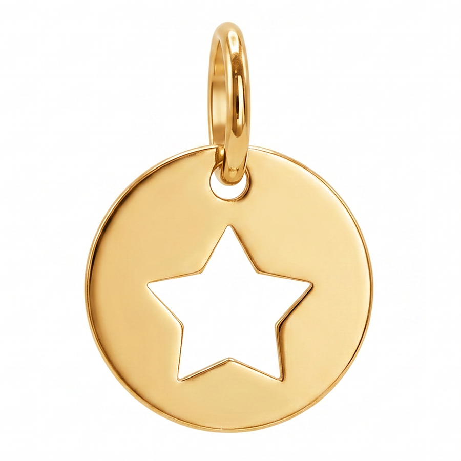 10K Yellow Gold Round Pendant with Star Cutout Delicate Celestial Fine Jewelry Meaningful Gift