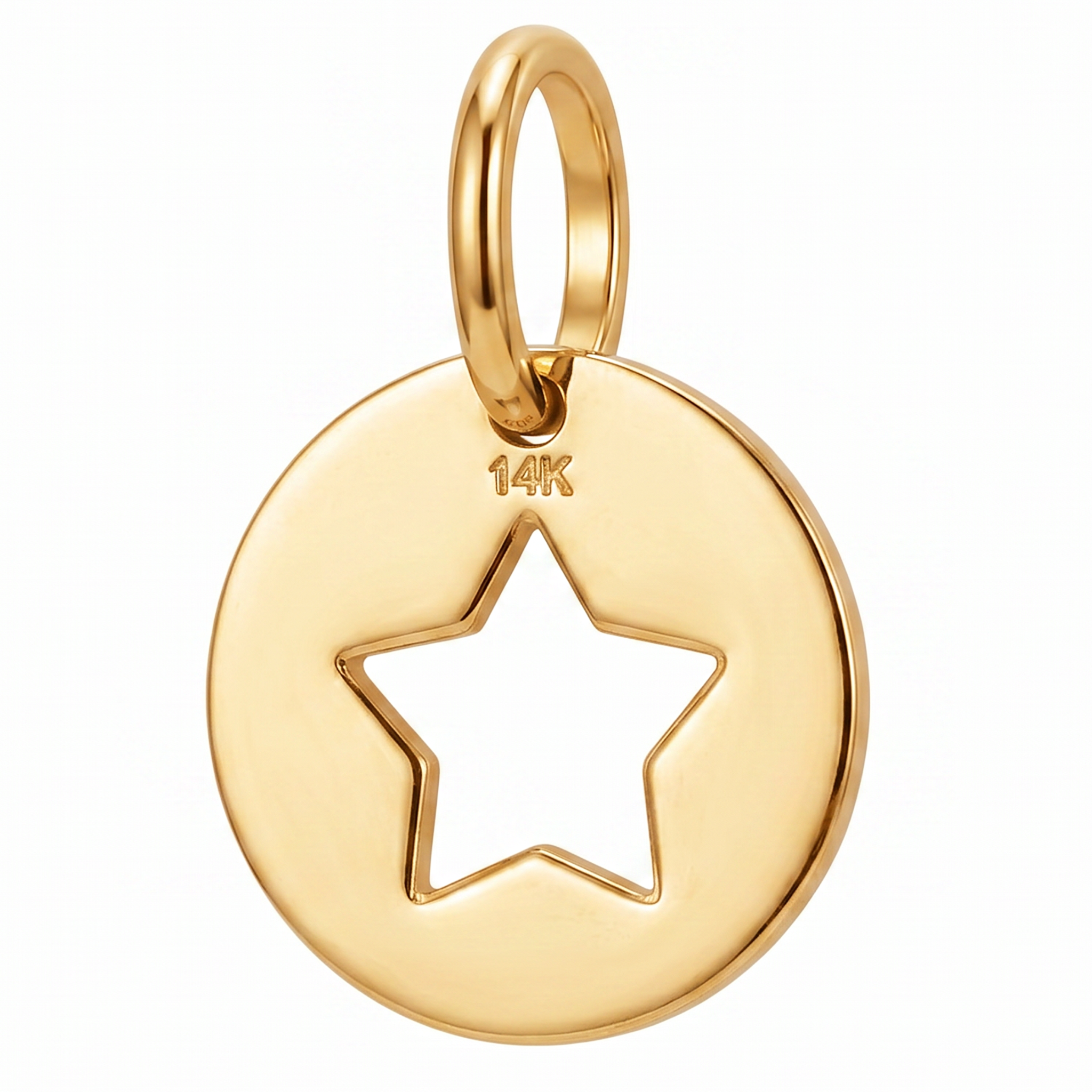 14K Yellow Gold Round Pendant with Star Cutout Delicate Celestial Fine Jewelry Meaningful Gift