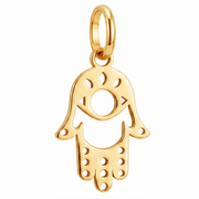 14K Yellow Gold Hamsa Hand Pendant with Evil Eye and Geometric Cutwork Spiritual Fine Jewelry