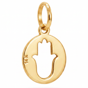 14K Yellow Gold Round Pendant with Hamsa Hand Cutout Delicate Spiritual Protection Fine Jewelry