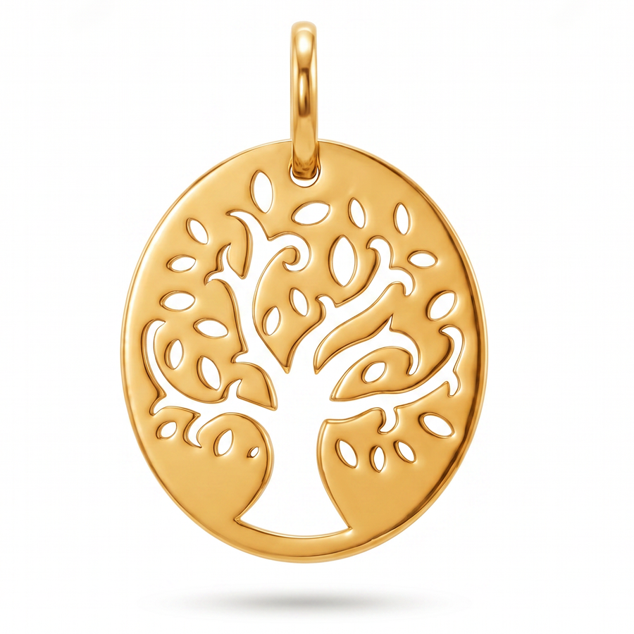 10K Yellow Gold Tree of Life Round Charm Pendant Delicate Fine Jewelry Meaningful Gift
