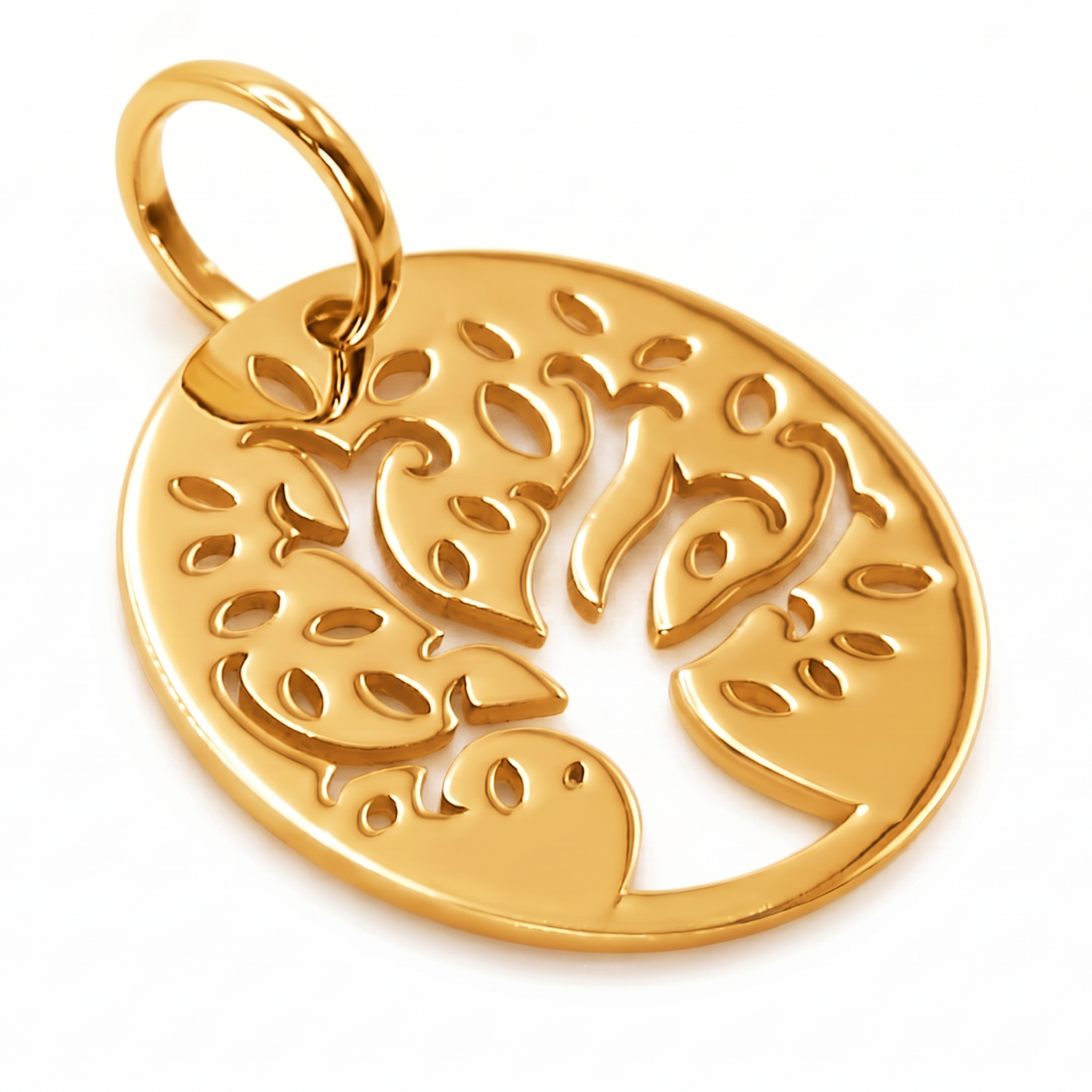 10K Yellow Gold Tree of Life Round Charm Pendant Delicate Fine Jewelry Meaningful Gift