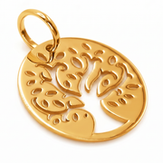 10K Yellow Gold Tree of Life Round Charm Pendant Delicate Fine Jewelry Meaningful Gift