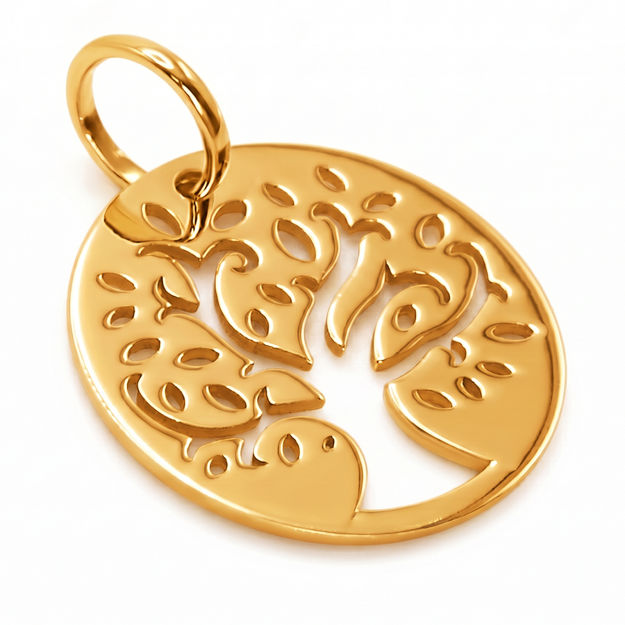 10K Yellow Gold Tree of Life Round Charm Pendant Delicate Fine Jewelry Meaningful Gift