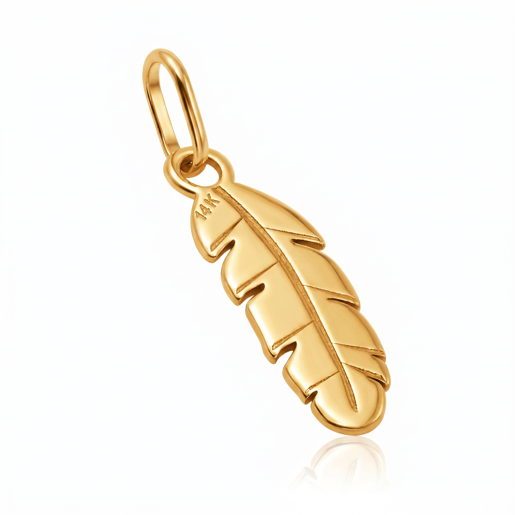 14K Solid Yellow Gold Feather Pendant Necklace — Delicate Fine Gold Charm — Minimalist Jewelry Gift