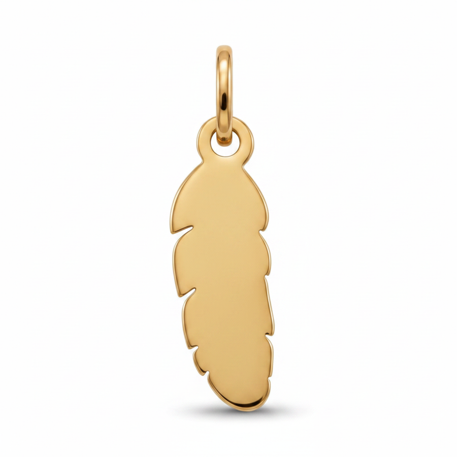 14K Solid Yellow Gold Feather Pendant Necklace — Delicate Fine Gold Charm — Minimalist Jewelry Gift