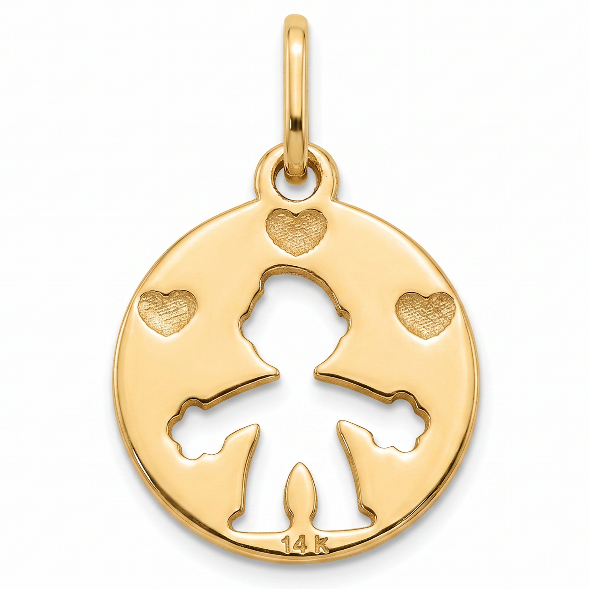14K Yellow Gold Boy Silhouette Hearts Round Charm Pendant Delicate Fine Jewelry Gift