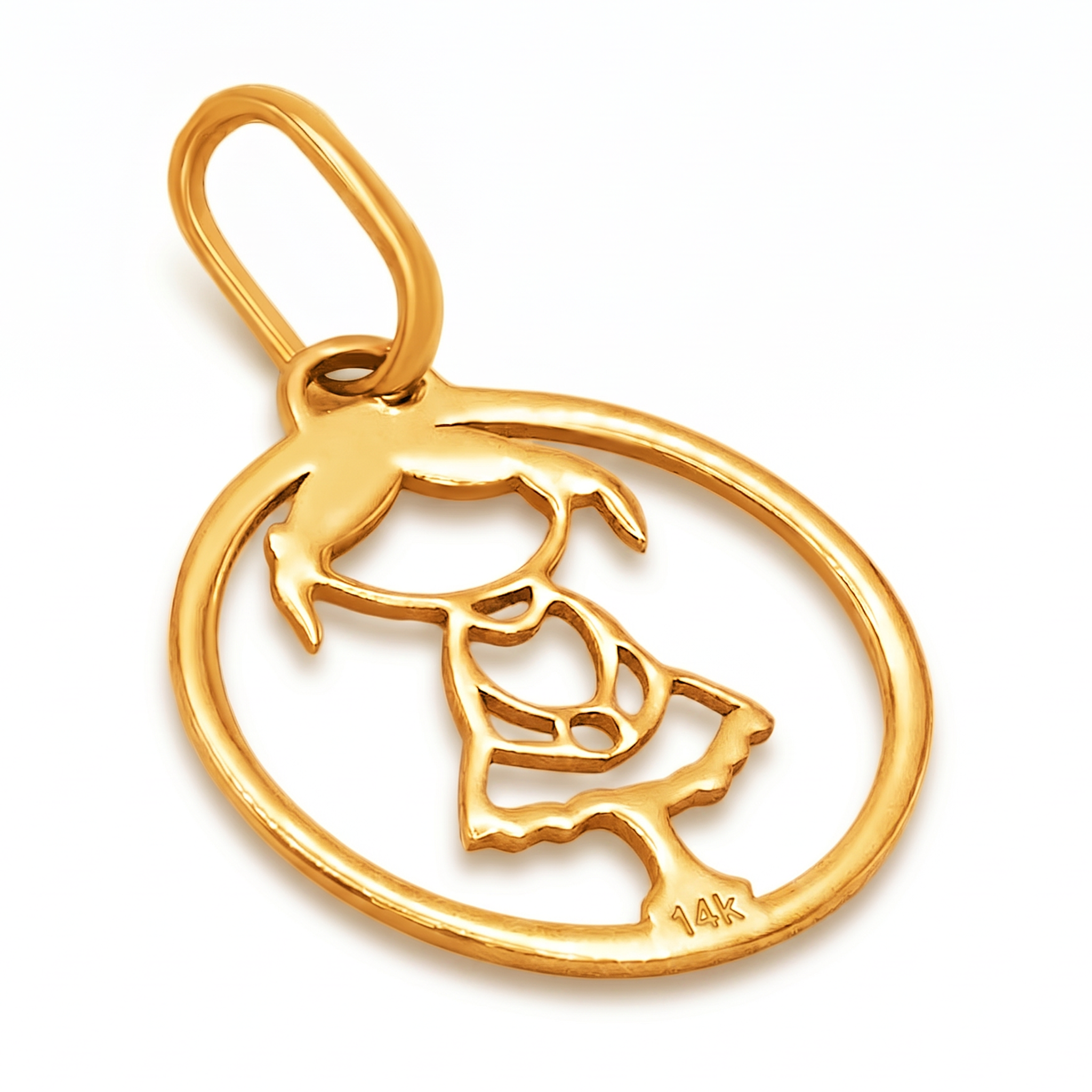 14K Yellow Gold Little Girl Silhouette Oval Charm Pendant Delicate Fine Jewelry Gift