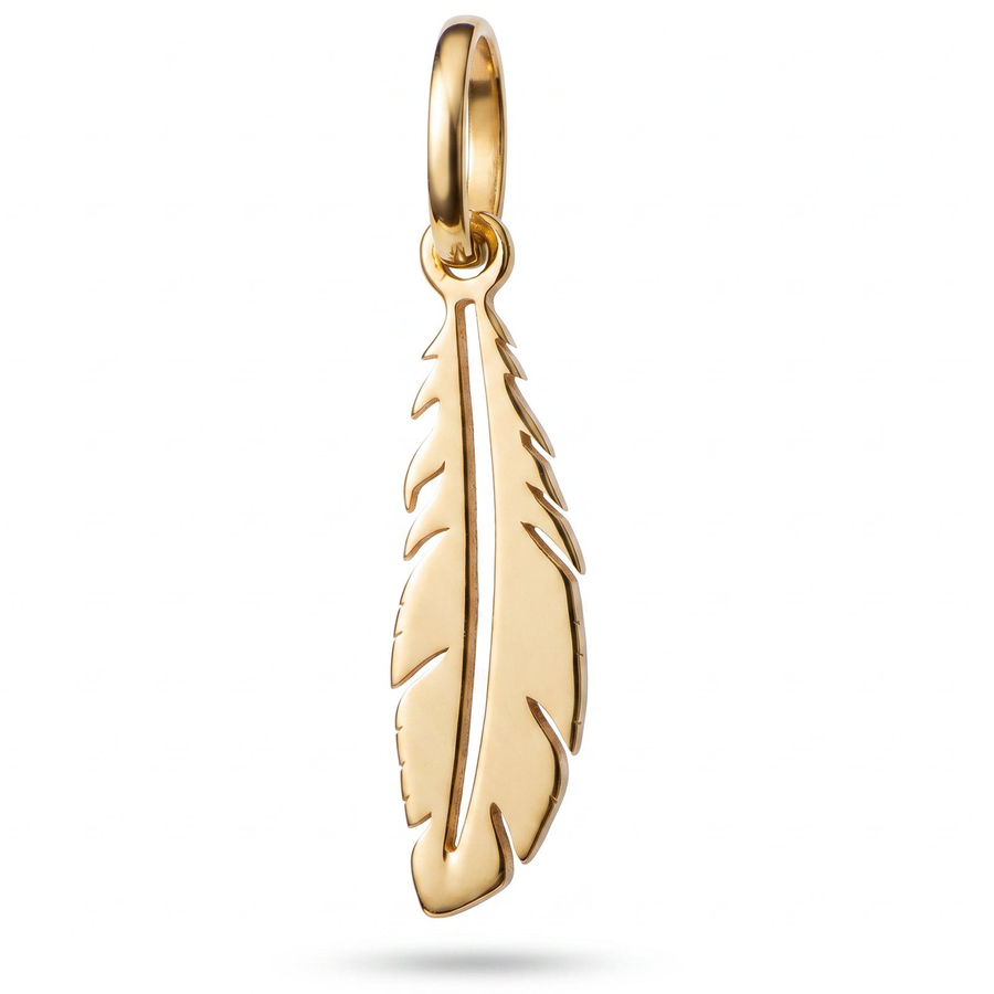 10k Yellow Gold Feather Charm Pendant Elegant Dainty Women Fine Jewelry Gift