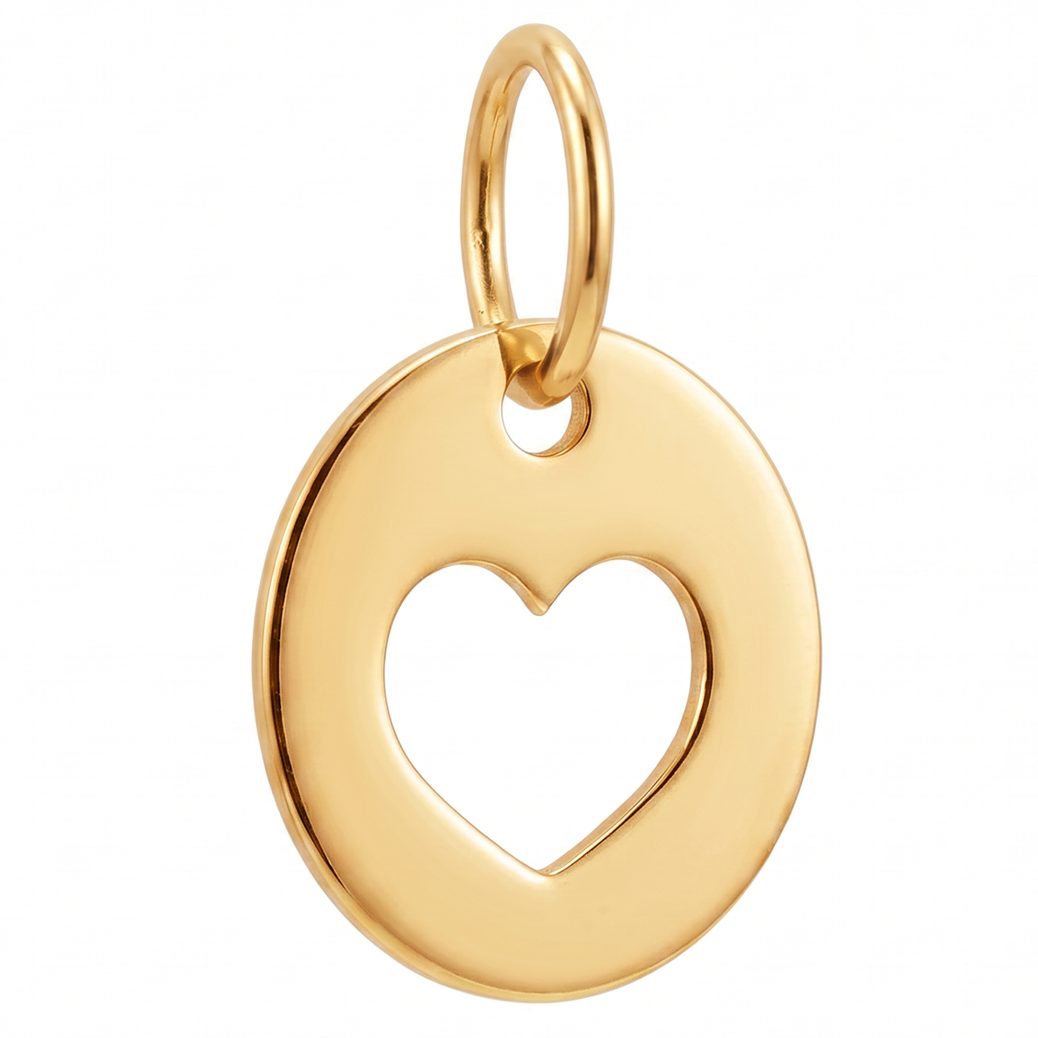 14K Yellow Gold Round Pendant with Open Heart Cutout Delicate Romantic Fine Jewelry Gift